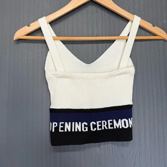 Opening Ceremony Ribbed White Blue Black Logo Crop Tank Top Size Small - Picture 2 of 2